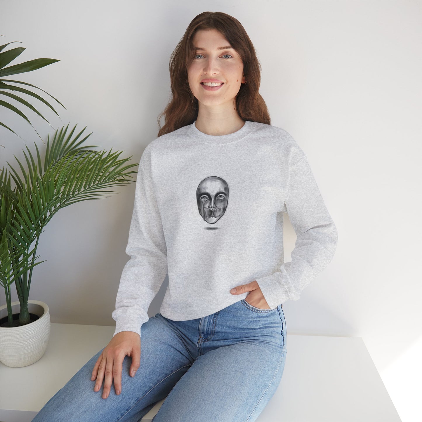 Insetto 1: Butterfly | Abstract Face Crewneck Sweatshirt, Cozy Unisex Sweatshirt, Art-Inspired Apparel, Unique Gift, Everyday Comfort Wear