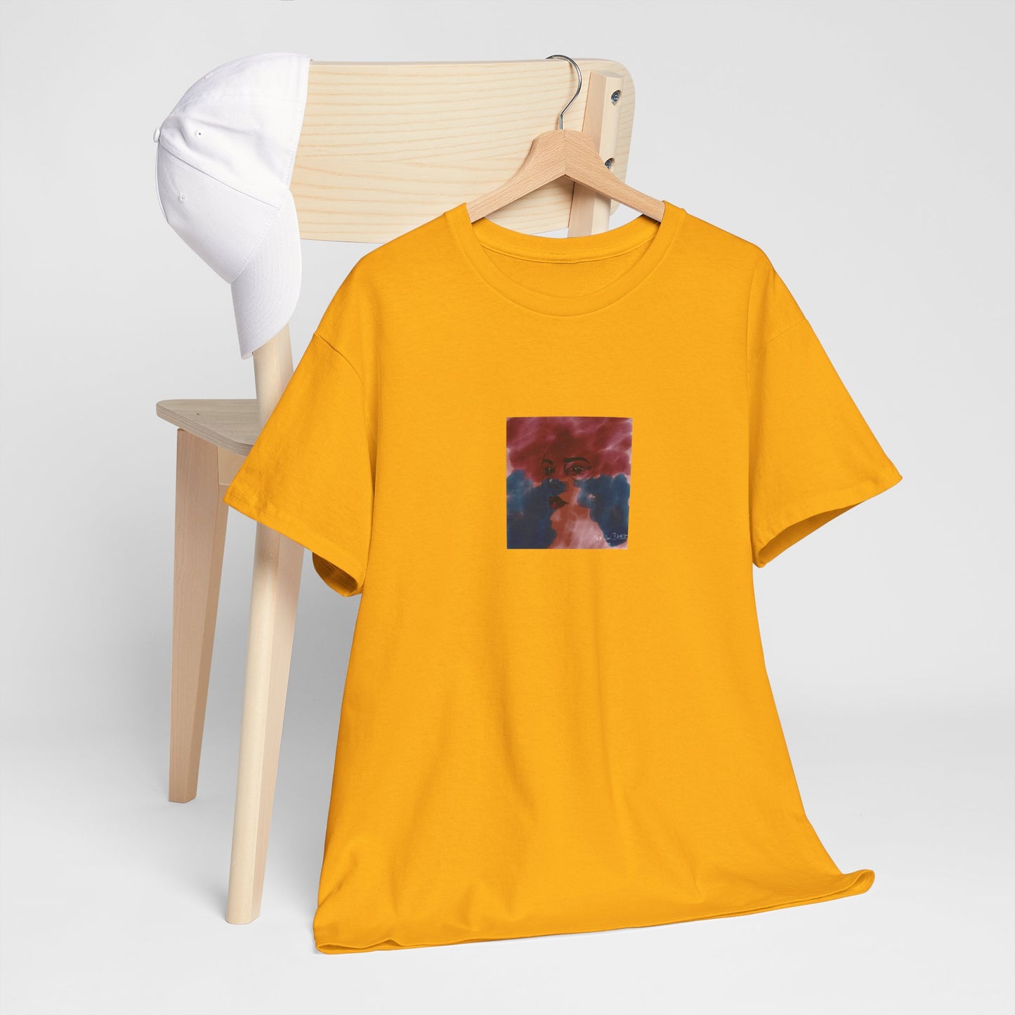 Vista 2018 | Abstract Face T-Shirt — Red, Blue & Orange Cloud Paint Graphic Tee | Oscar Bayazit