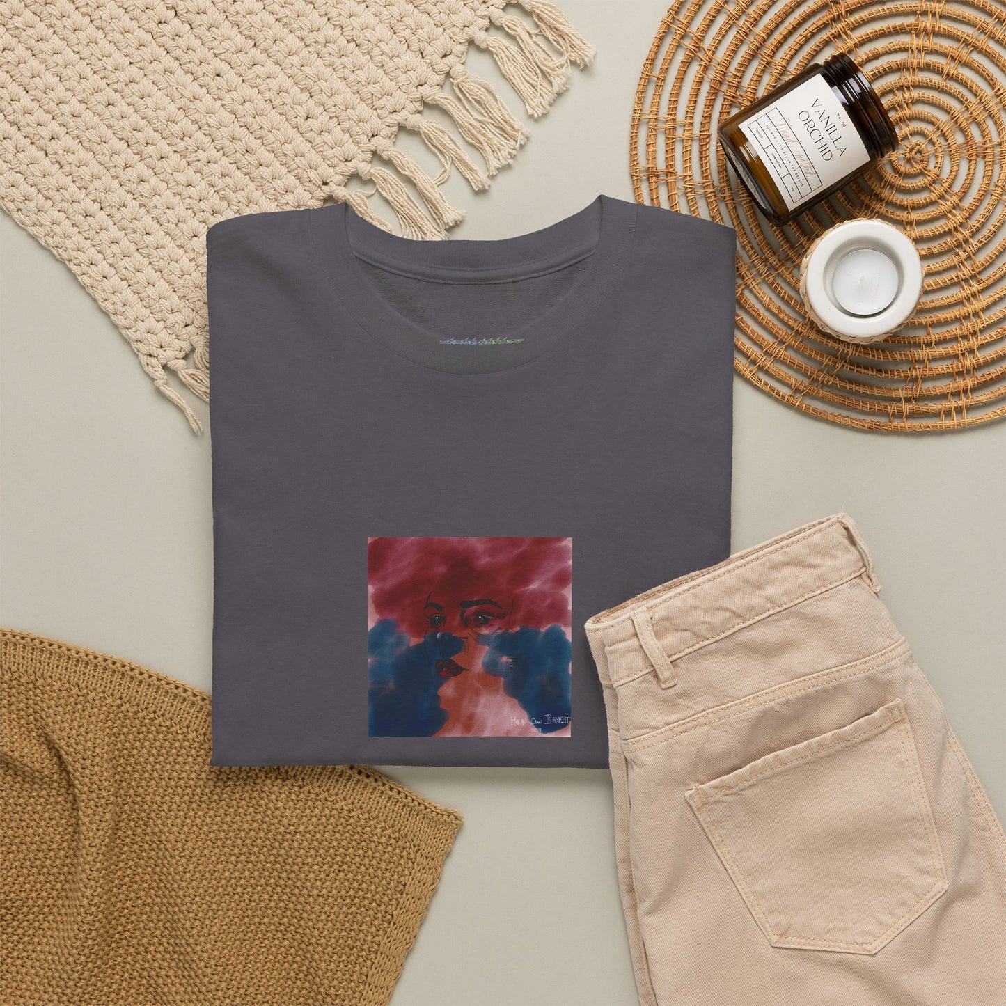 Vista 2018 | Abstract Face T-Shirt — Red, Blue & Orange Cloud Paint Graphic Tee | Oscar Bayazit