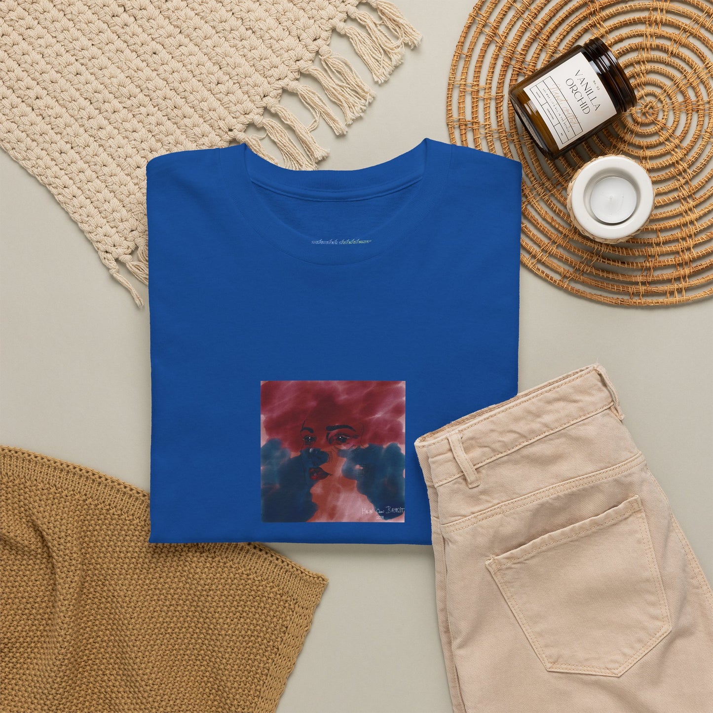 Vista 2018 | Abstract Face T-Shirt — Red, Blue & Orange Cloud Paint Graphic Tee | Oscar Bayazit