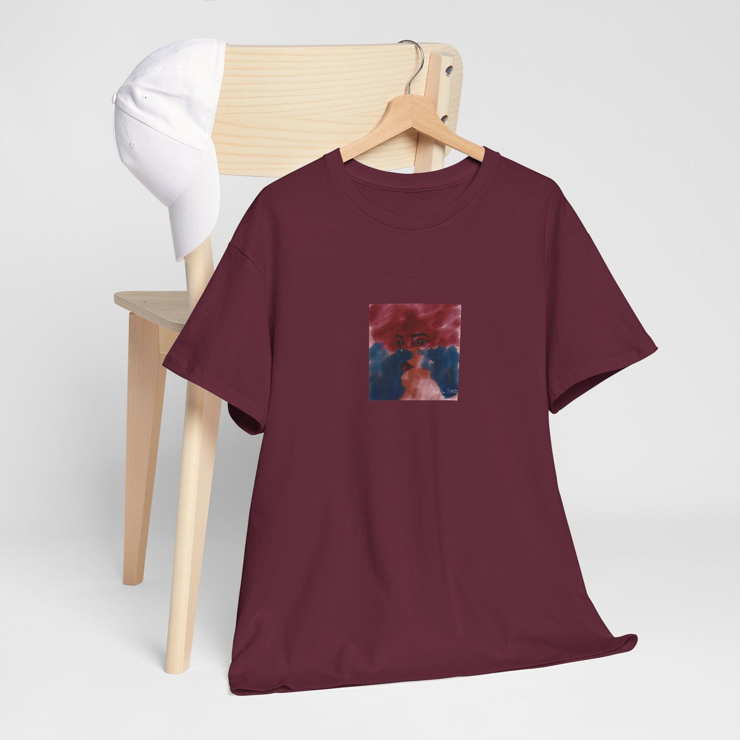 Vista 2018 | Abstract Face T-Shirt — Red, Blue & Orange Cloud Paint Graphic Tee | Oscar Bayazit