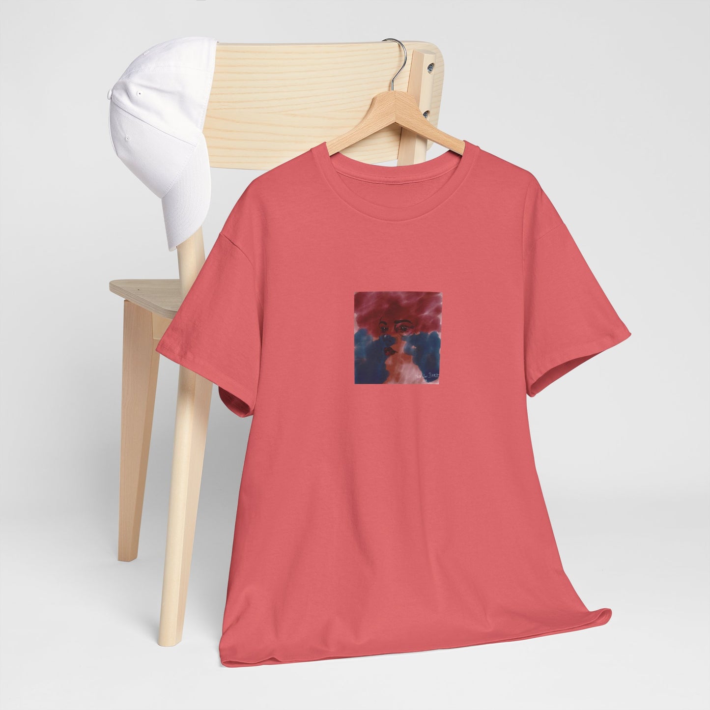 Vista 2018 | Abstract Face T-Shirt — Red, Blue & Orange Cloud Paint Graphic Tee | Oscar Bayazit