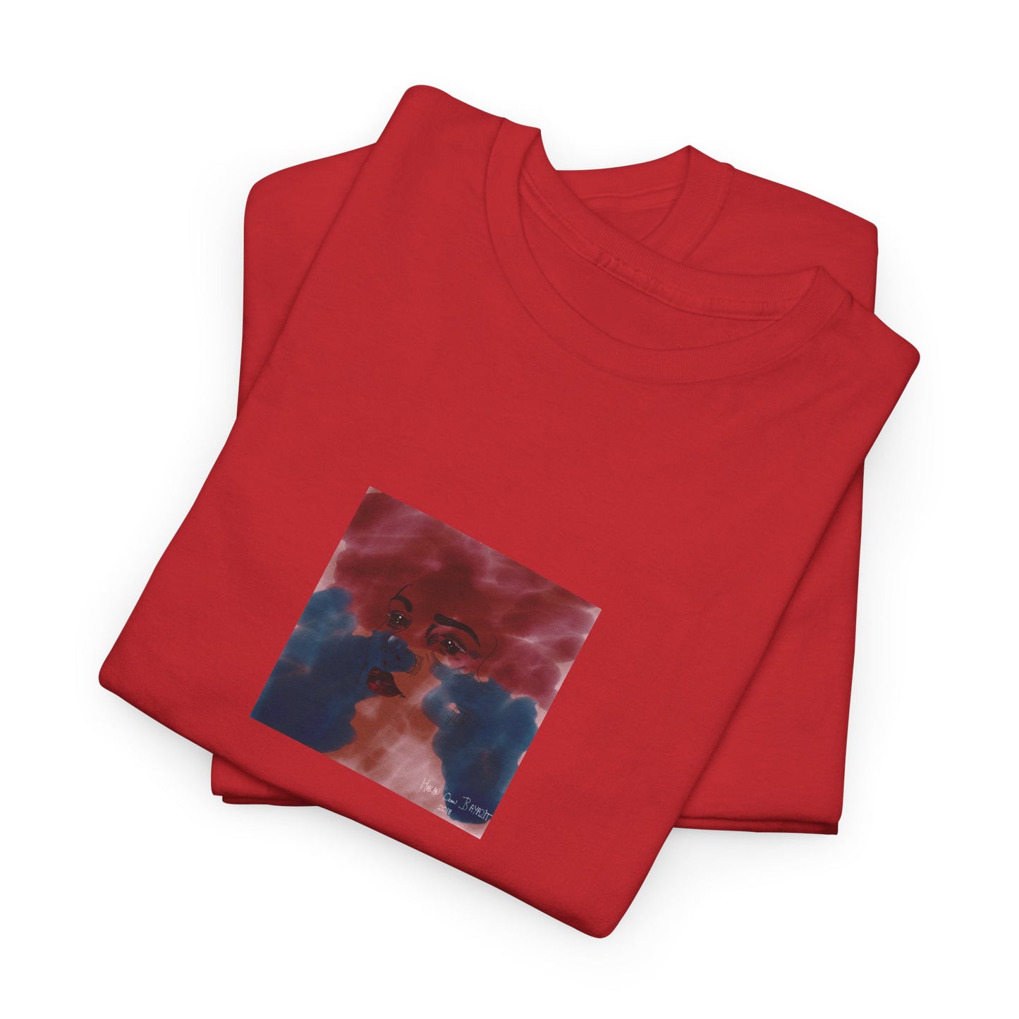 Vista 2018 | Abstract Face T-Shirt — Red, Blue & Orange Cloud Paint Graphic Tee | Oscar Bayazit