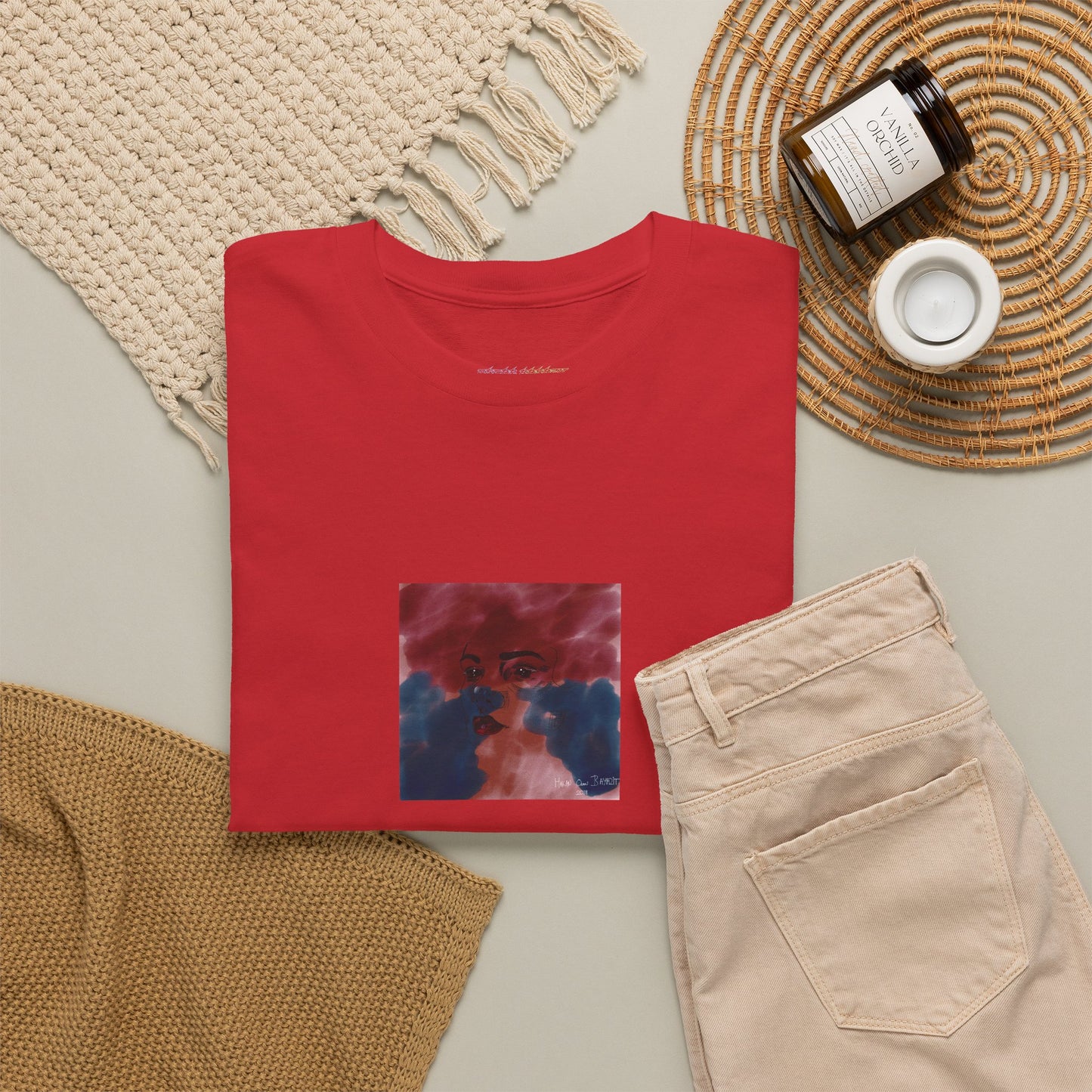 Vista 2018 | Abstract Face T-Shirt — Red, Blue & Orange Cloud Paint Graphic Tee | Oscar Bayazit