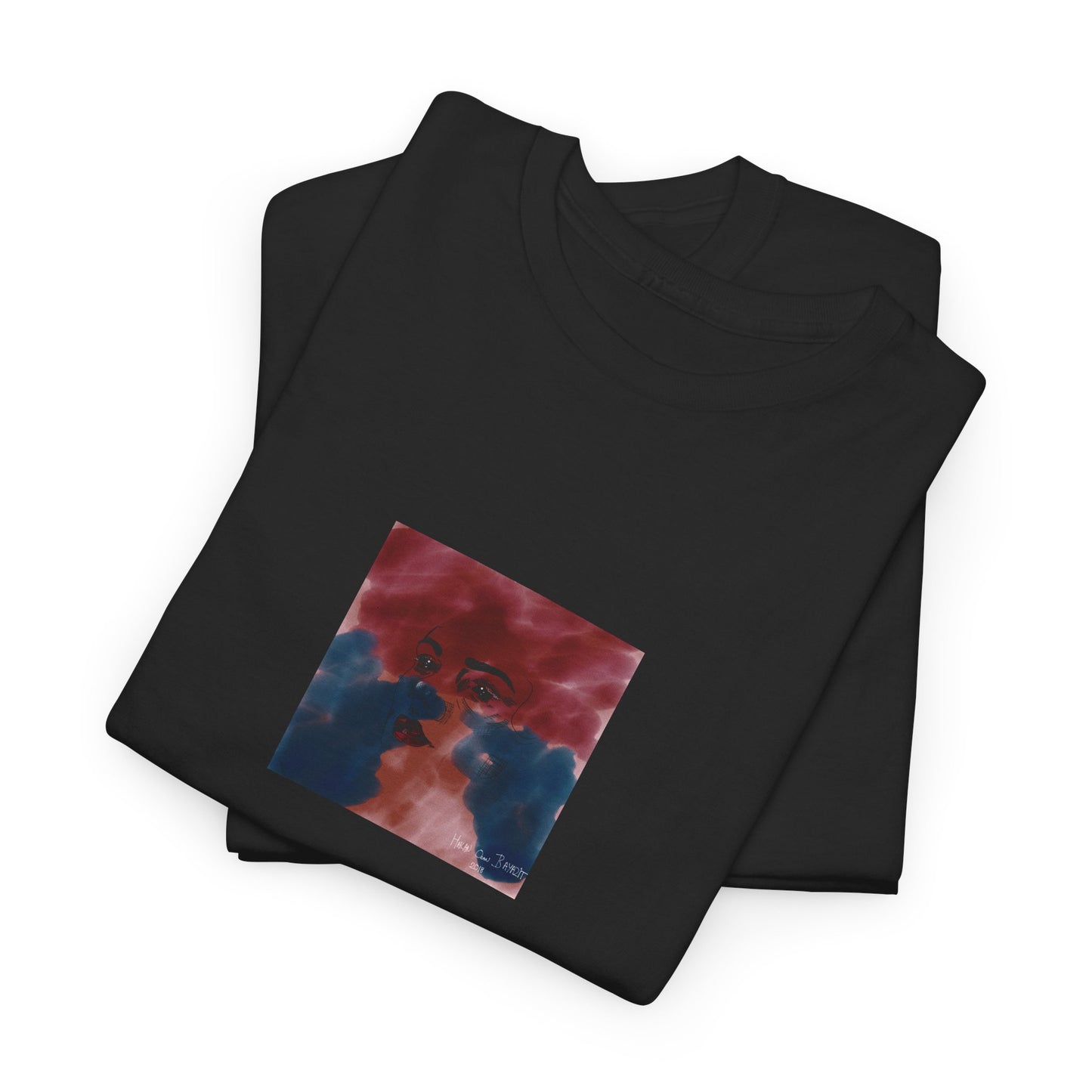 Vista 2018 | Abstract Face T-Shirt — Red, Blue & Orange Cloud Paint Graphic Tee | Oscar Bayazit
