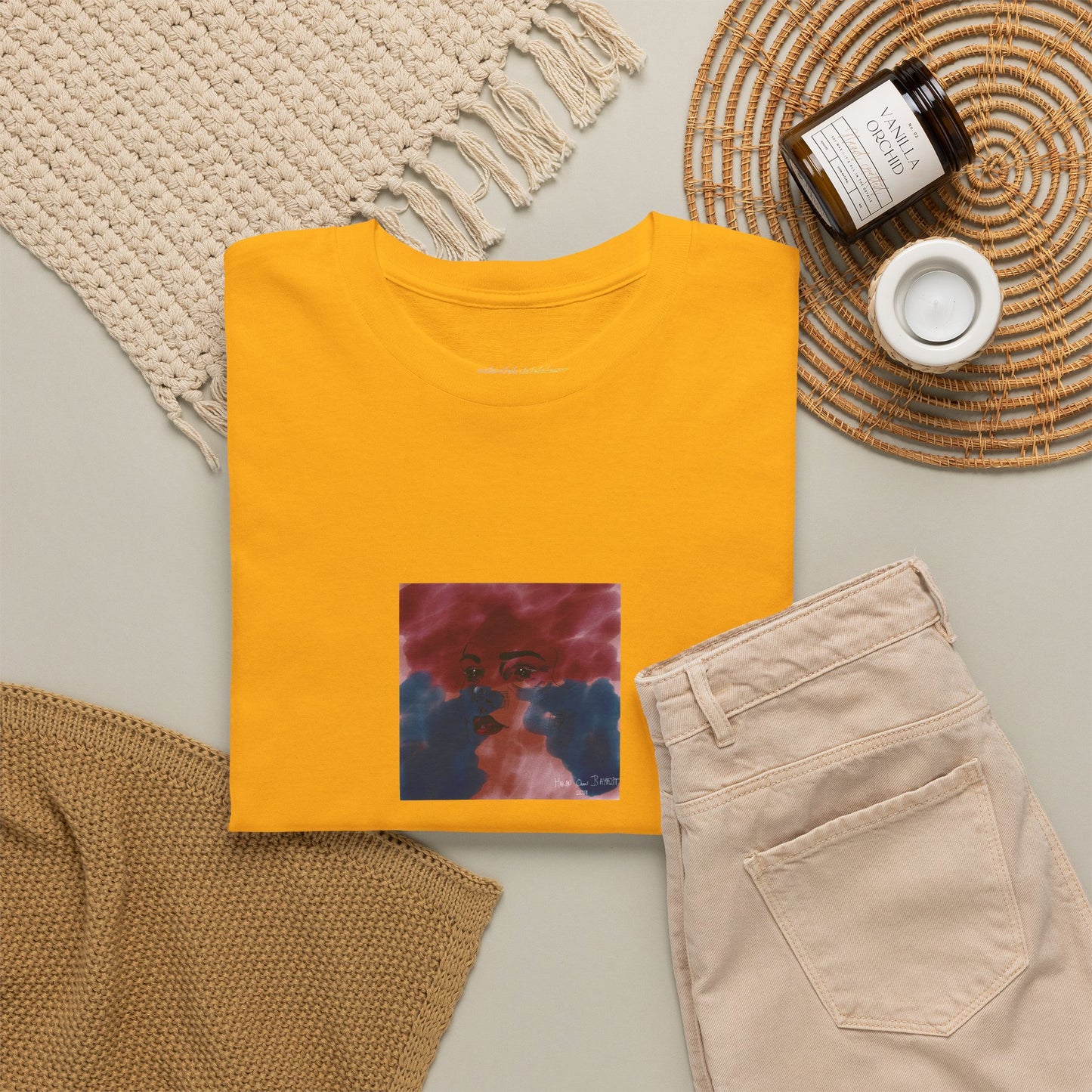 Vista 2018 | Abstract Face T-Shirt — Red, Blue & Orange Cloud Paint Graphic Tee | Oscar Bayazit
