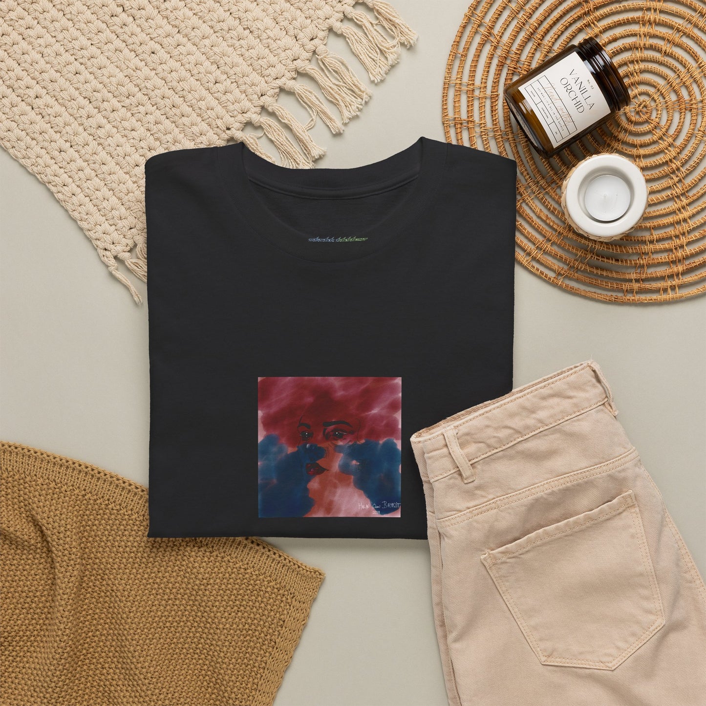 Vista 2018 | Abstract Face T-Shirt — Red, Blue & Orange Cloud Paint Graphic Tee | Oscar Bayazit