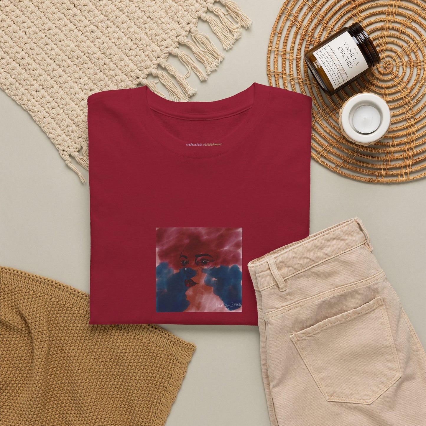 Vista 2018 | Abstract Face T-Shirt — Red, Blue & Orange Cloud Paint Graphic Tee | Oscar Bayazit