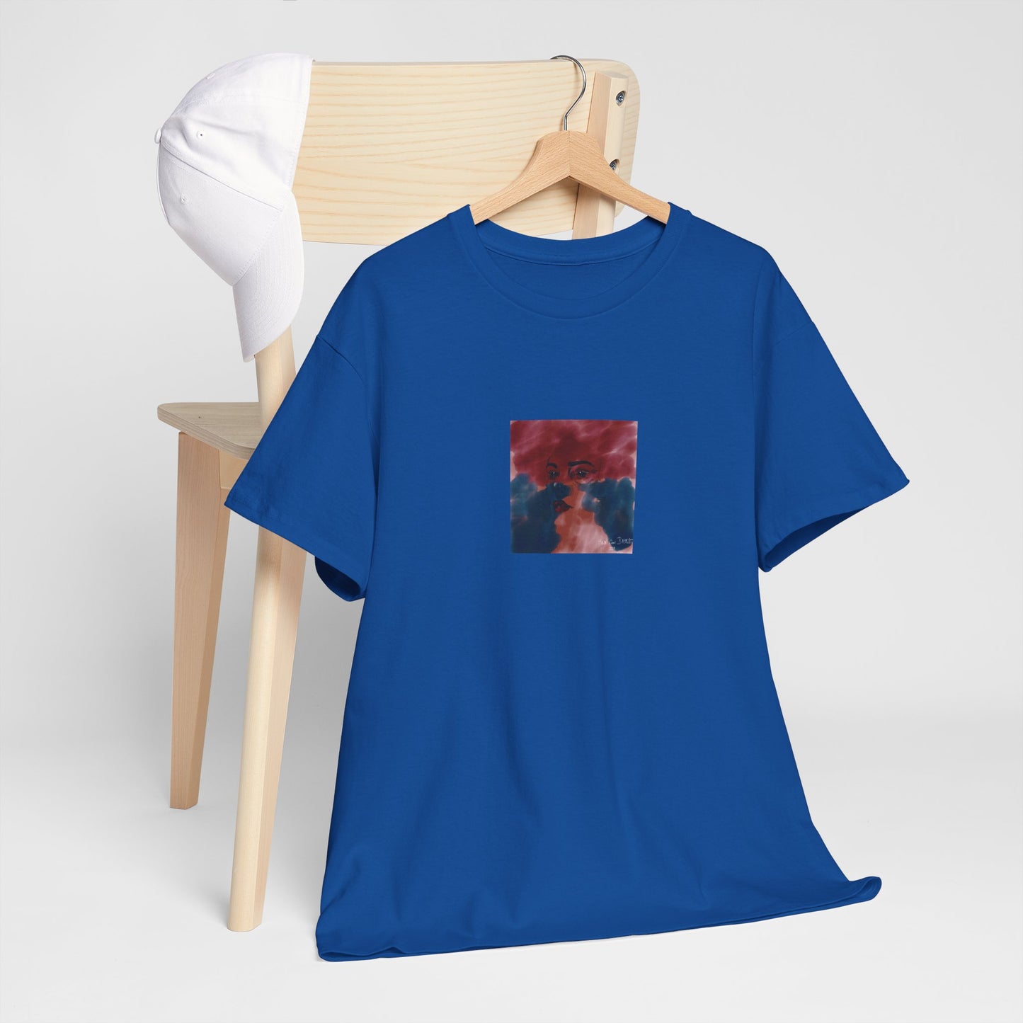 Vista 2018 | Abstract Face T-Shirt — Red, Blue & Orange Cloud Paint Graphic Tee | Oscar Bayazit