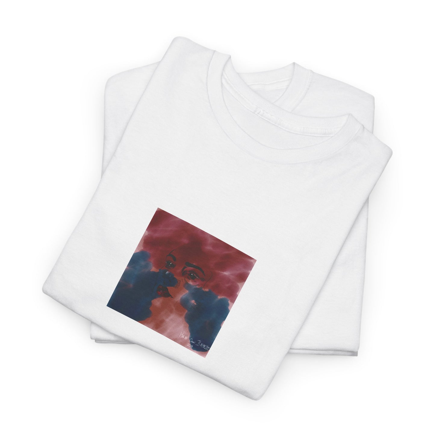 Vista 2018 | Abstract Face T-Shirt — Red, Blue & Orange Cloud Paint Graphic Tee | Oscar Bayazit