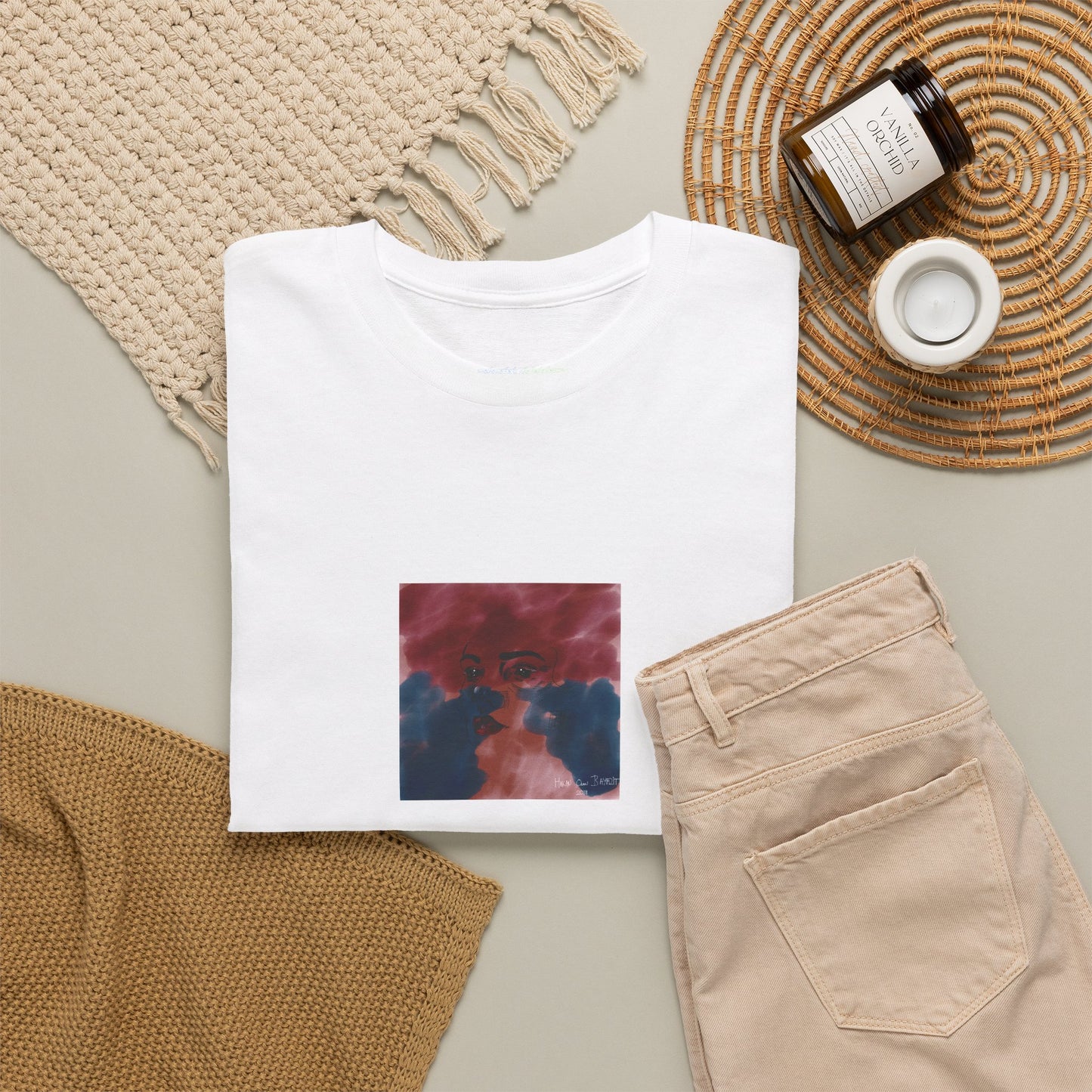 Vista 2018 | Abstract Face T-Shirt — Red, Blue & Orange Cloud Paint Graphic Tee | Oscar Bayazit