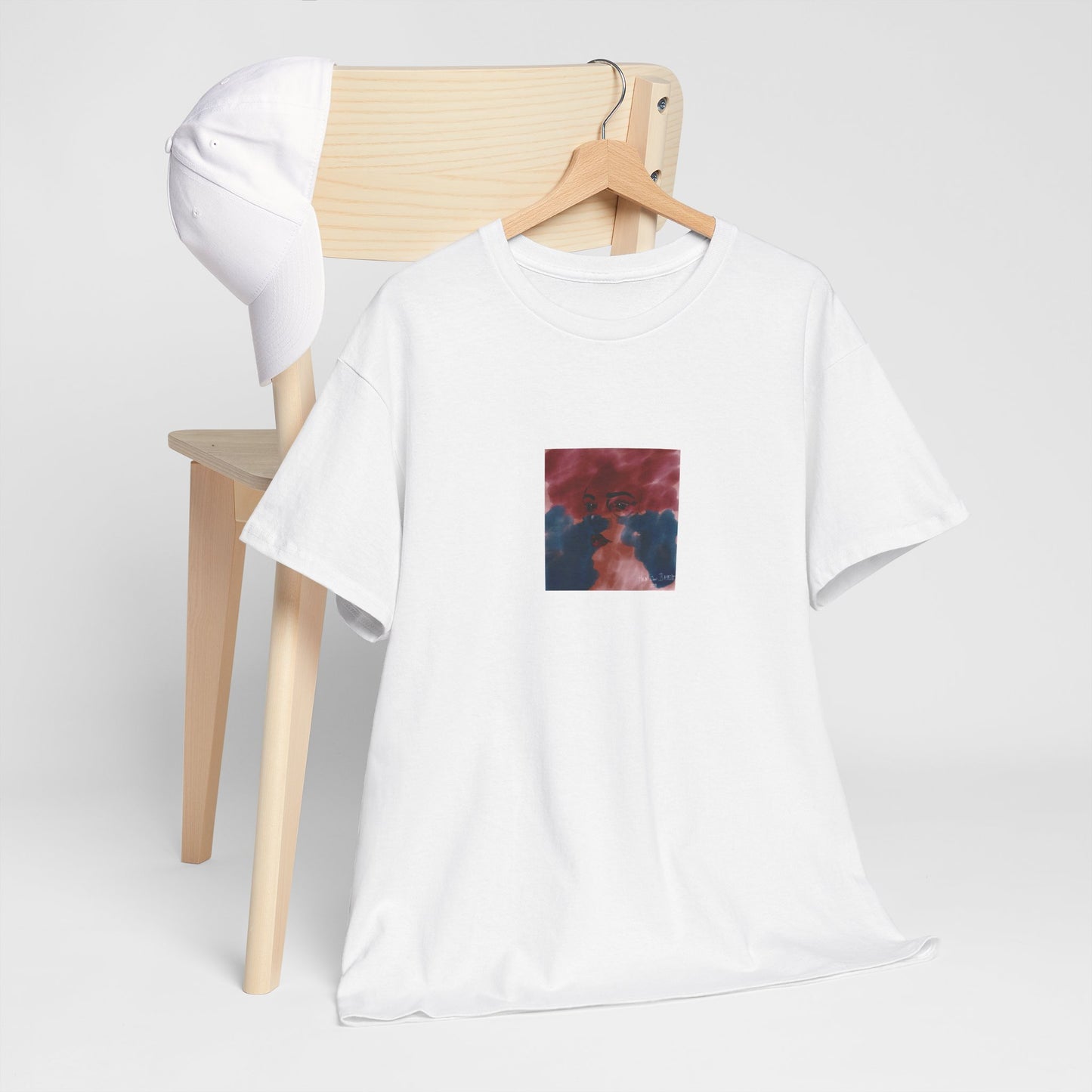 Vista 2018 | Abstract Face T-Shirt — Red, Blue & Orange Cloud Paint Graphic Tee | Oscar Bayazit