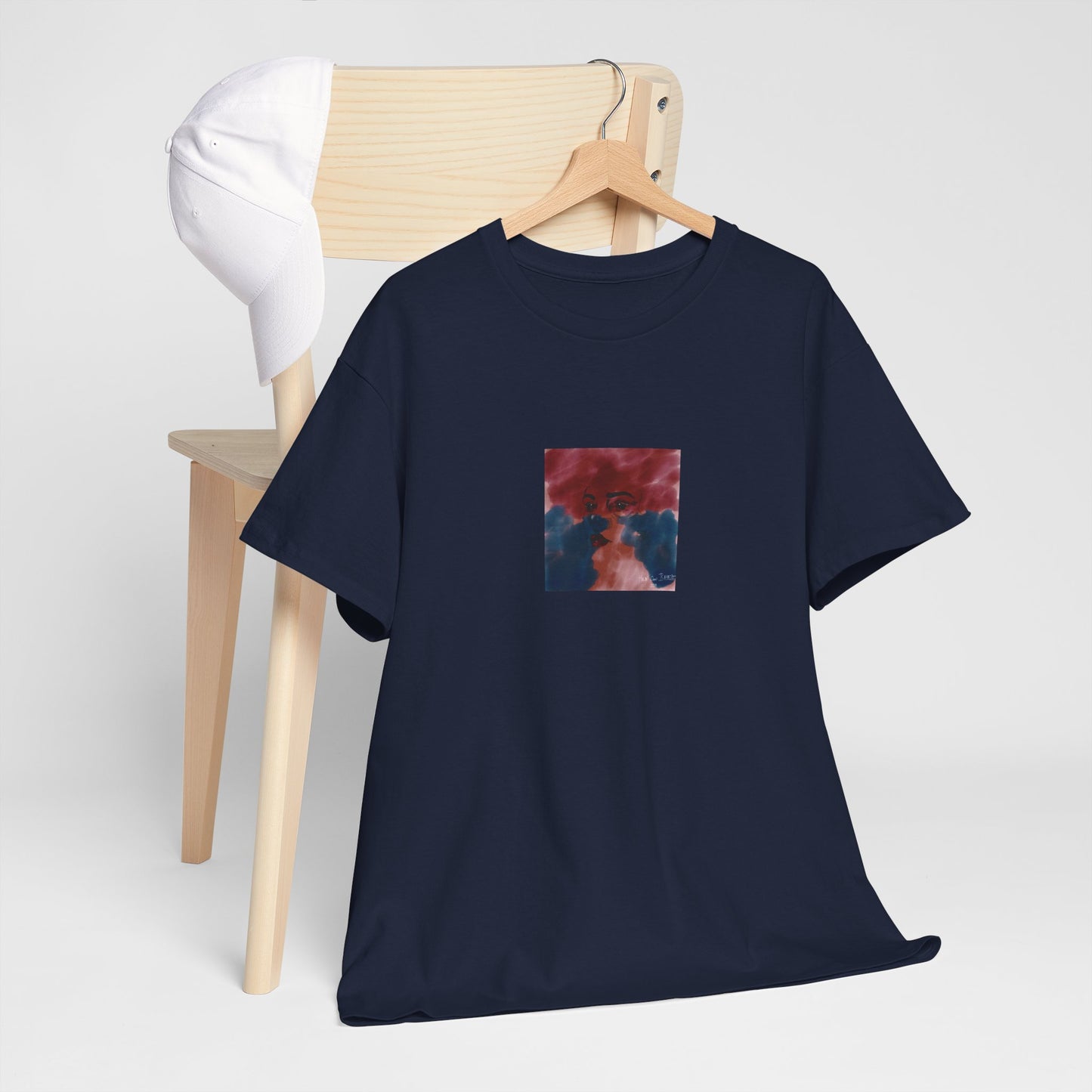 Vista 2018 | Abstract Face T-Shirt — Red, Blue & Orange Cloud Paint Graphic Tee | Oscar Bayazit