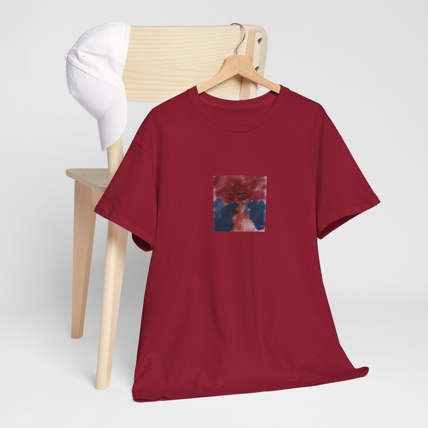 Vista 2018 | Abstract Face T-Shirt — Red, Blue & Orange Cloud Paint Graphic Tee | Oscar Bayazit