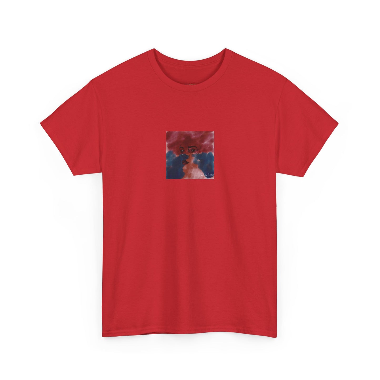 Vista 2018 | Abstract Face T-Shirt — Red, Blue & Orange Cloud Paint Graphic Tee | Oscar Bayazit