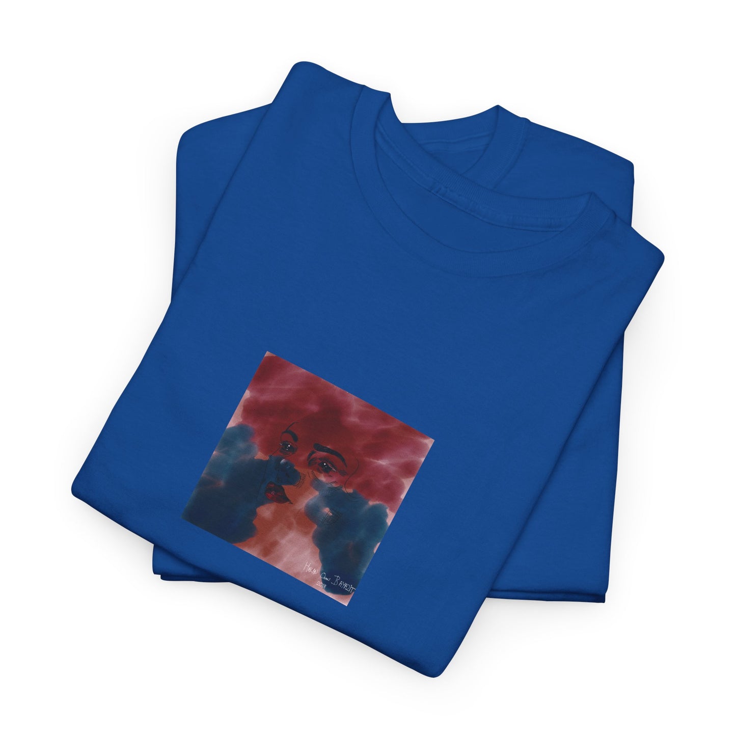 Vista 2018 | Abstract Face T-Shirt — Red, Blue & Orange Cloud Paint Graphic Tee | Oscar Bayazit