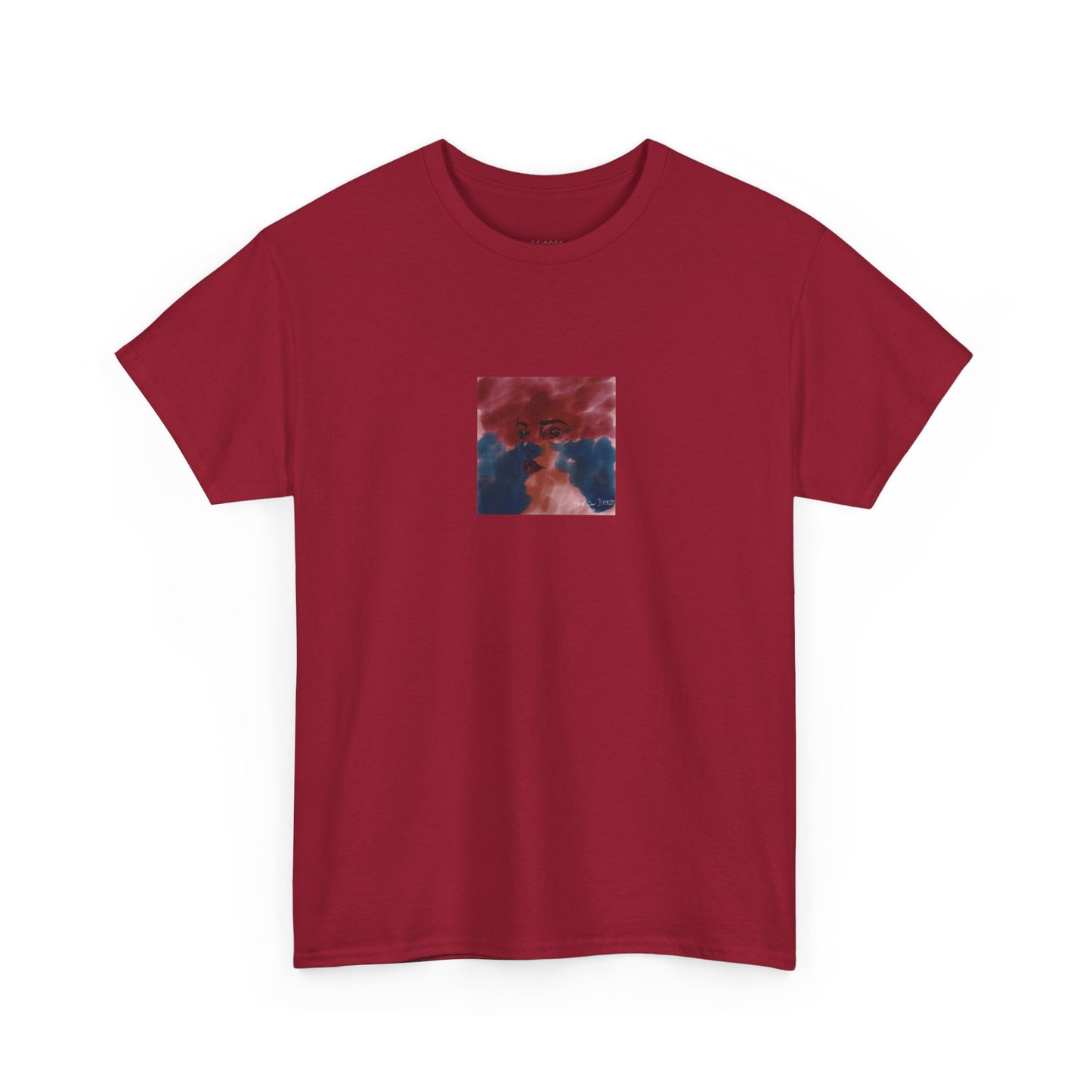 Vista 2018 | Abstract Face T-Shirt — Red, Blue & Orange Cloud Paint Graphic Tee | Oscar Bayazit