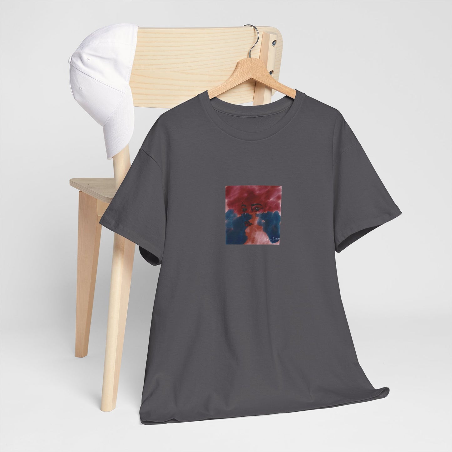 Vista 2018 | Abstract Face T-Shirt — Red, Blue & Orange Cloud Paint Graphic Tee | Oscar Bayazit