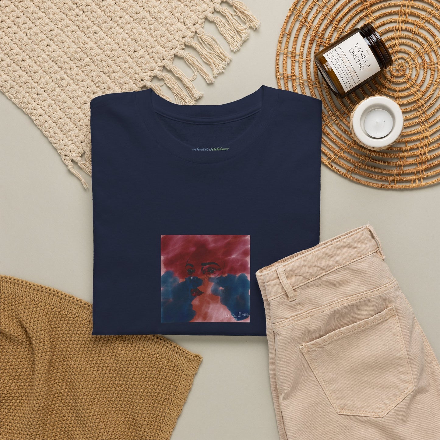 Vista 2018 | Abstract Face T-Shirt — Red, Blue & Orange Cloud Paint Graphic Tee | Oscar Bayazit
