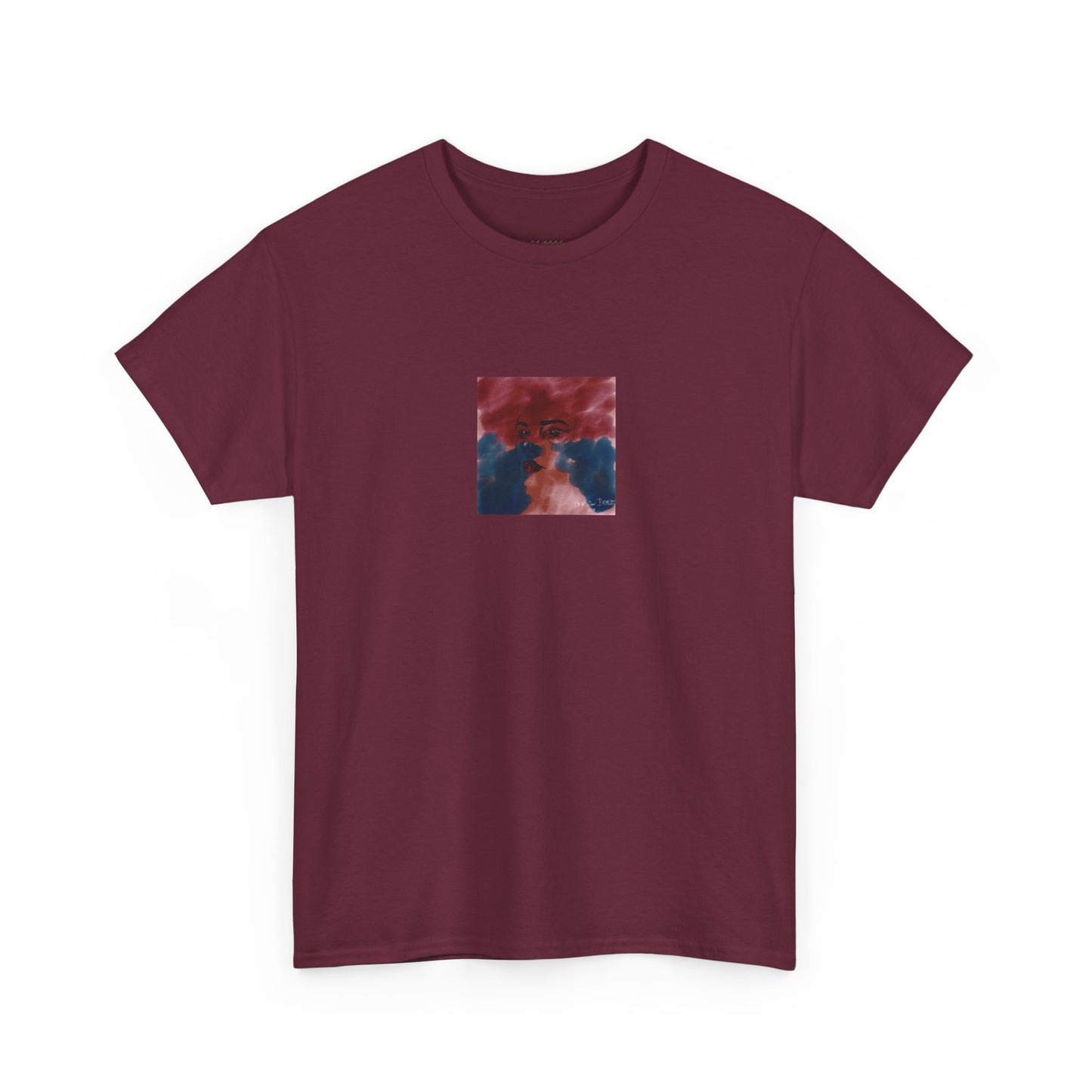 Vista 2018 | Abstract Face T-Shirt — Red, Blue & Orange Cloud Paint Graphic Tee | Oscar Bayazit