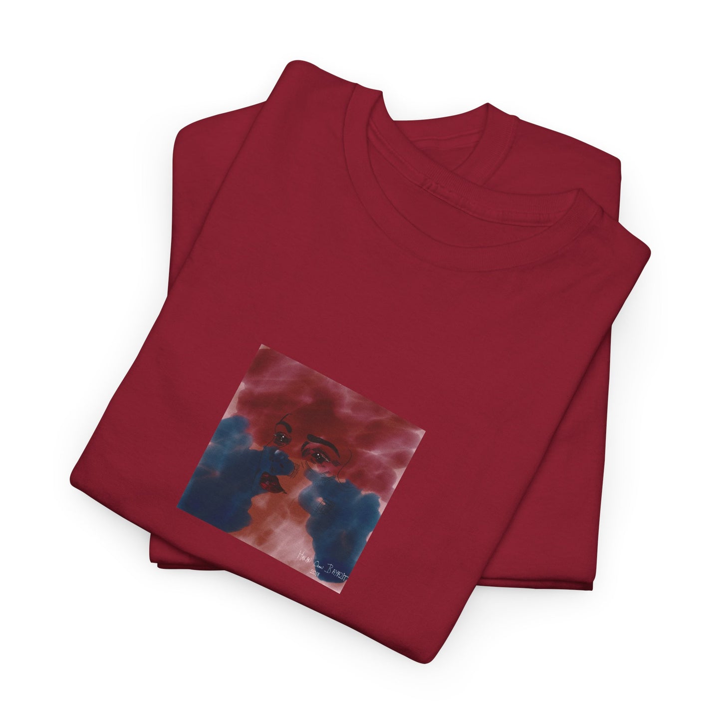 Vista 2018 | Abstract Face T-Shirt — Red, Blue & Orange Cloud Paint Graphic Tee | Oscar Bayazit