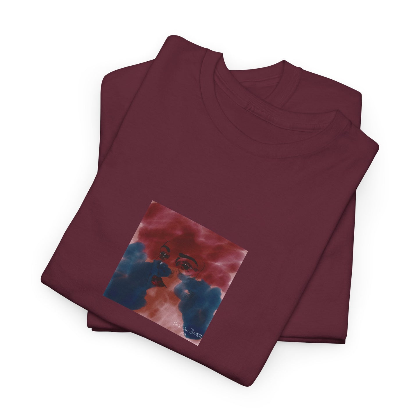 Vista 2018 | Abstract Face T-Shirt — Red, Blue & Orange Cloud Paint Graphic Tee | Oscar Bayazit