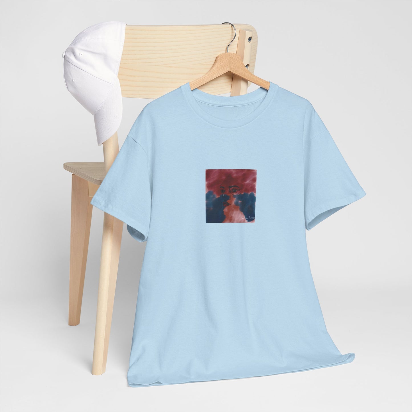 Vista 2018 | Abstract Face T-Shirt — Red, Blue & Orange Cloud Paint Graphic Tee | Oscar Bayazit