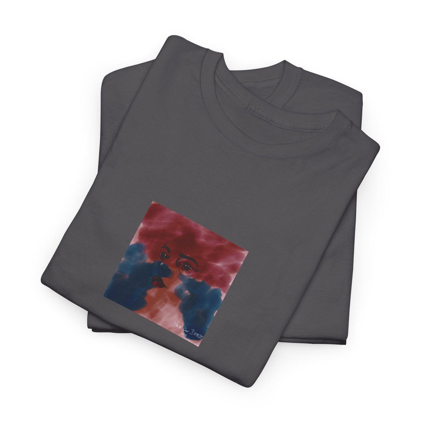 Vista 2018 | Abstract Face T-Shirt — Red, Blue & Orange Cloud Paint Graphic Tee | Oscar Bayazit