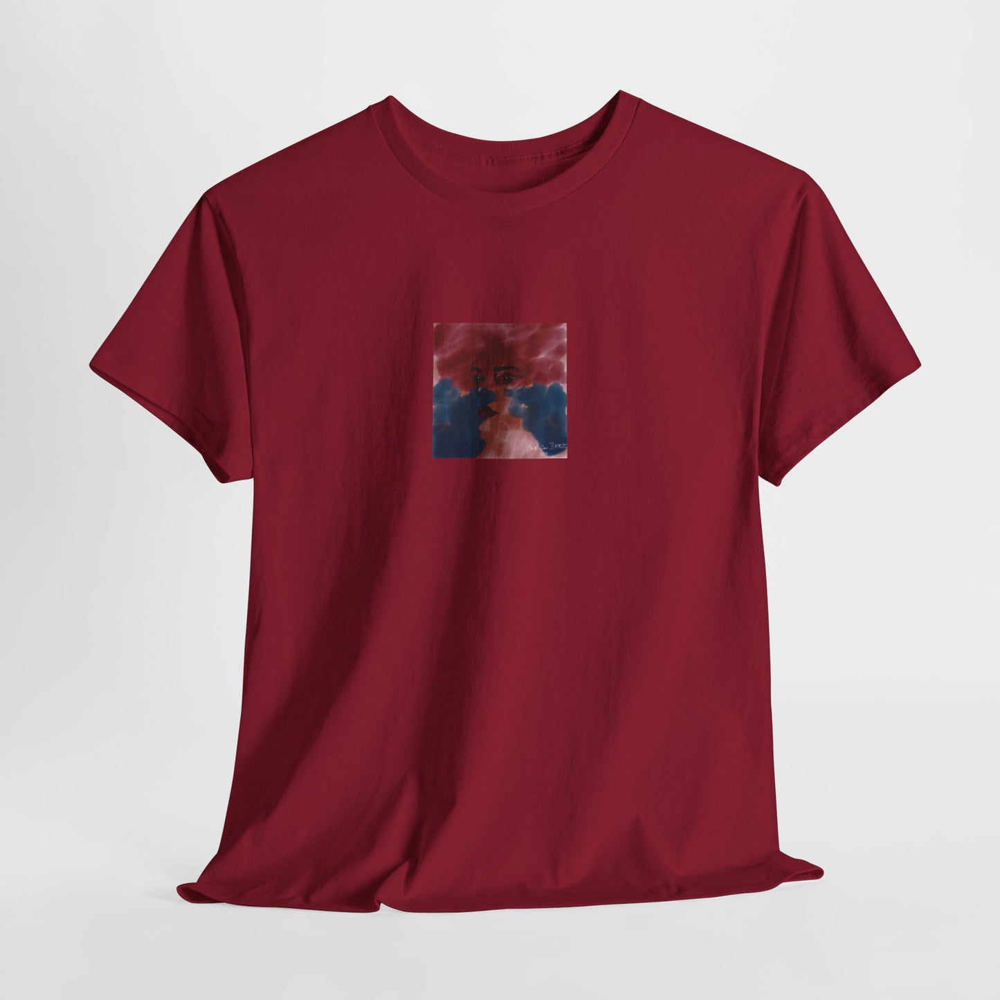 Vista 2018 | Abstract Face T-Shirt — Red, Blue & Orange Cloud Paint Graphic Tee | Oscar Bayazit