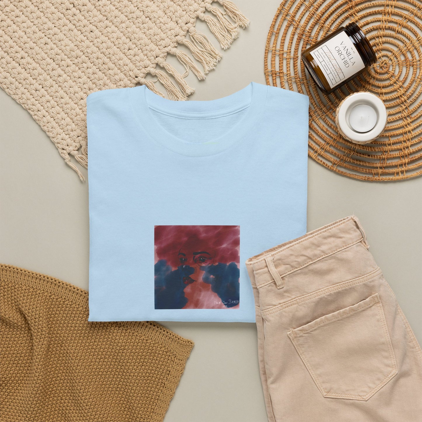 Vista 2018 | Abstract Face T-Shirt — Red, Blue & Orange Cloud Paint Graphic Tee | Oscar Bayazit