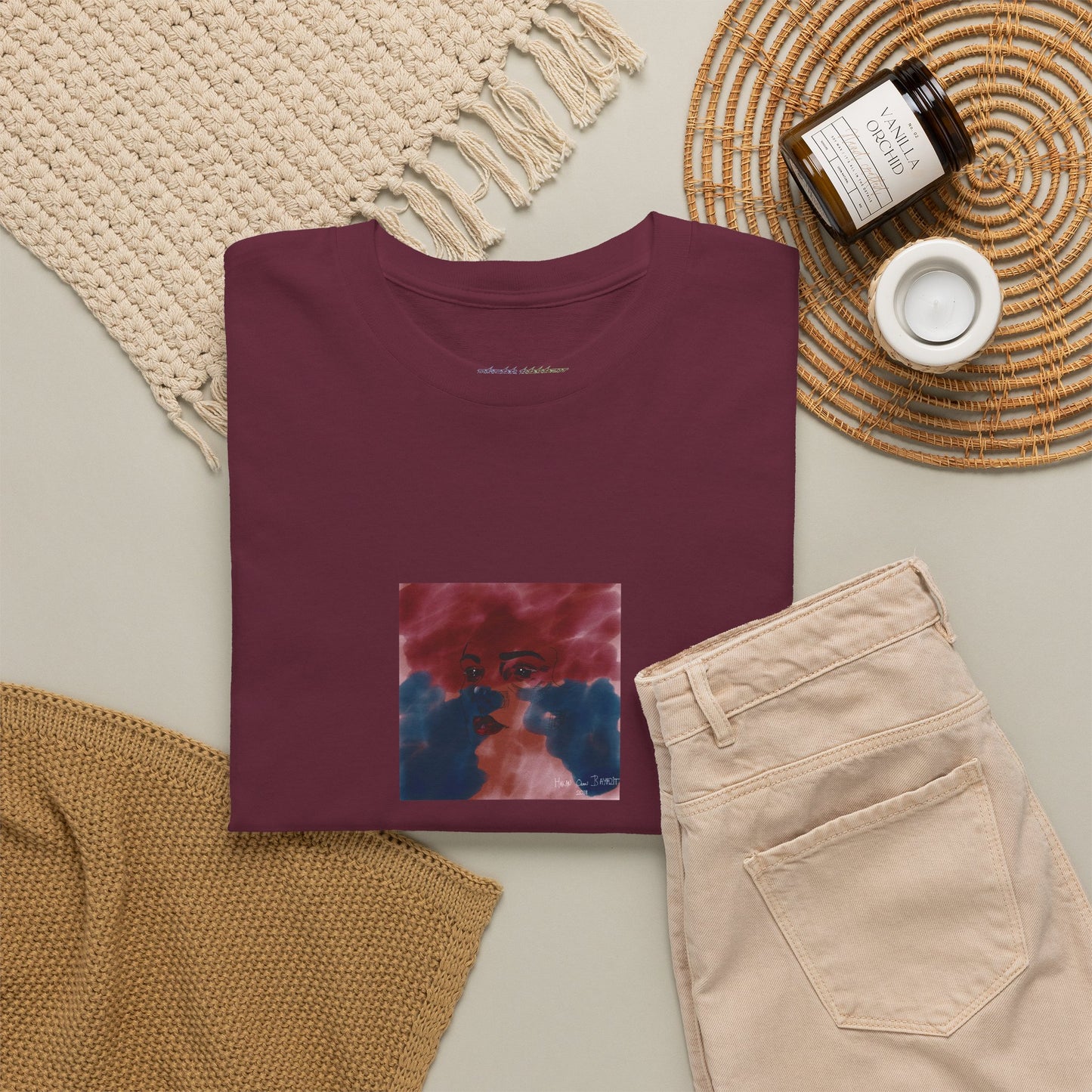 Vista 2018 | Abstract Face T-Shirt — Red, Blue & Orange Cloud Paint Graphic Tee | Oscar Bayazit