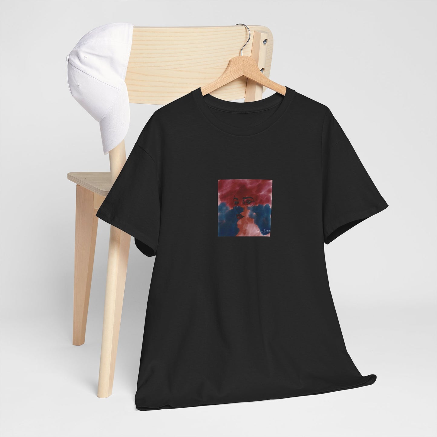 Vista 2018 | Abstract Face T-Shirt — Red, Blue & Orange Cloud Paint Graphic Tee | Oscar Bayazit