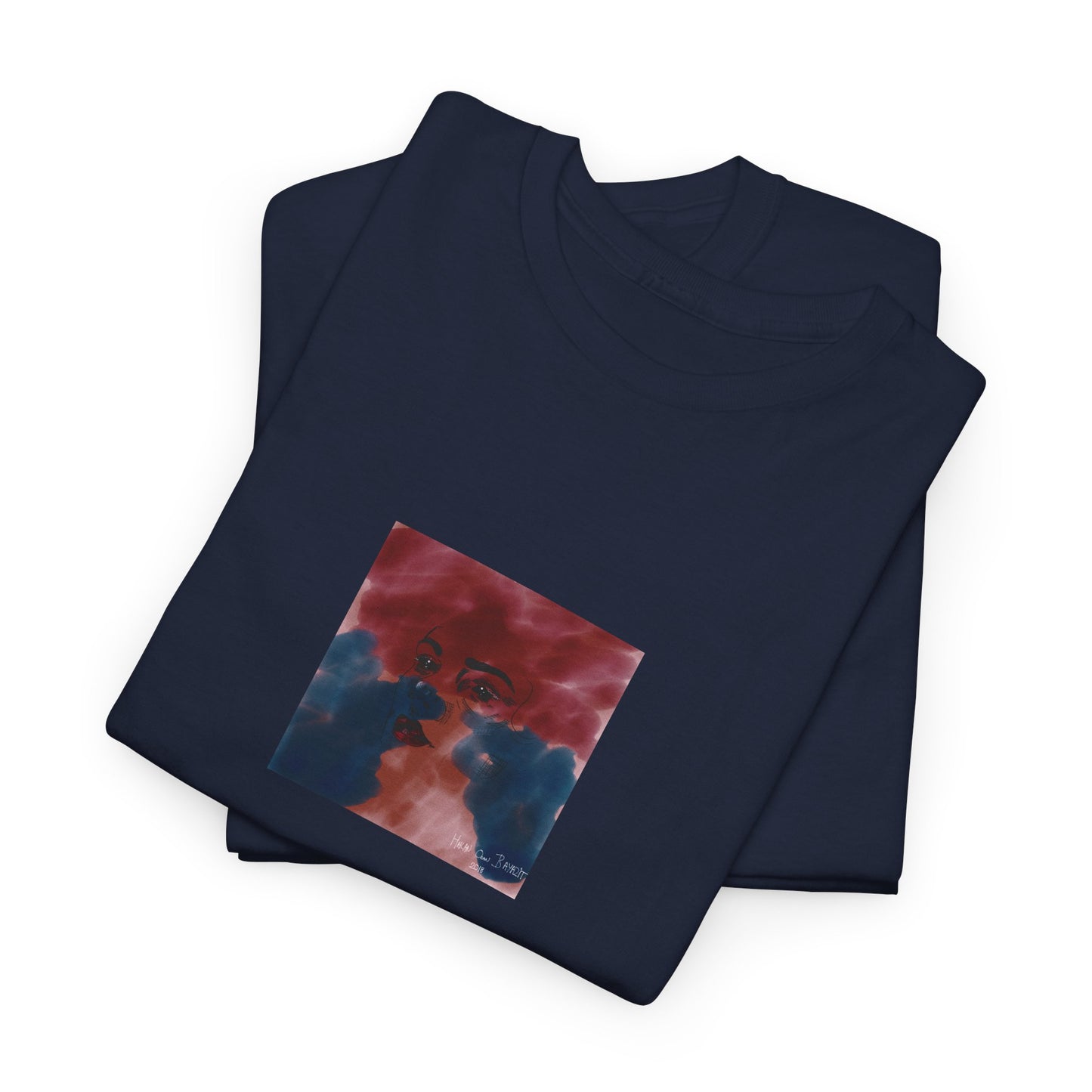 Vista 2018 | Abstract Face T-Shirt — Red, Blue & Orange Cloud Paint Graphic Tee | Oscar Bayazit