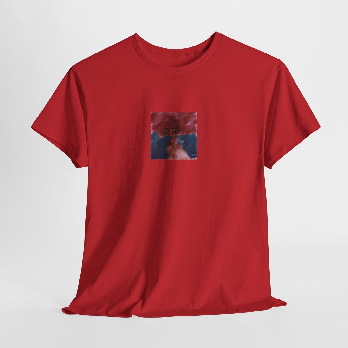 Vista 2018 | Abstract Face T-Shirt — Red, Blue & Orange Cloud Paint Graphic Tee | Oscar Bayazit