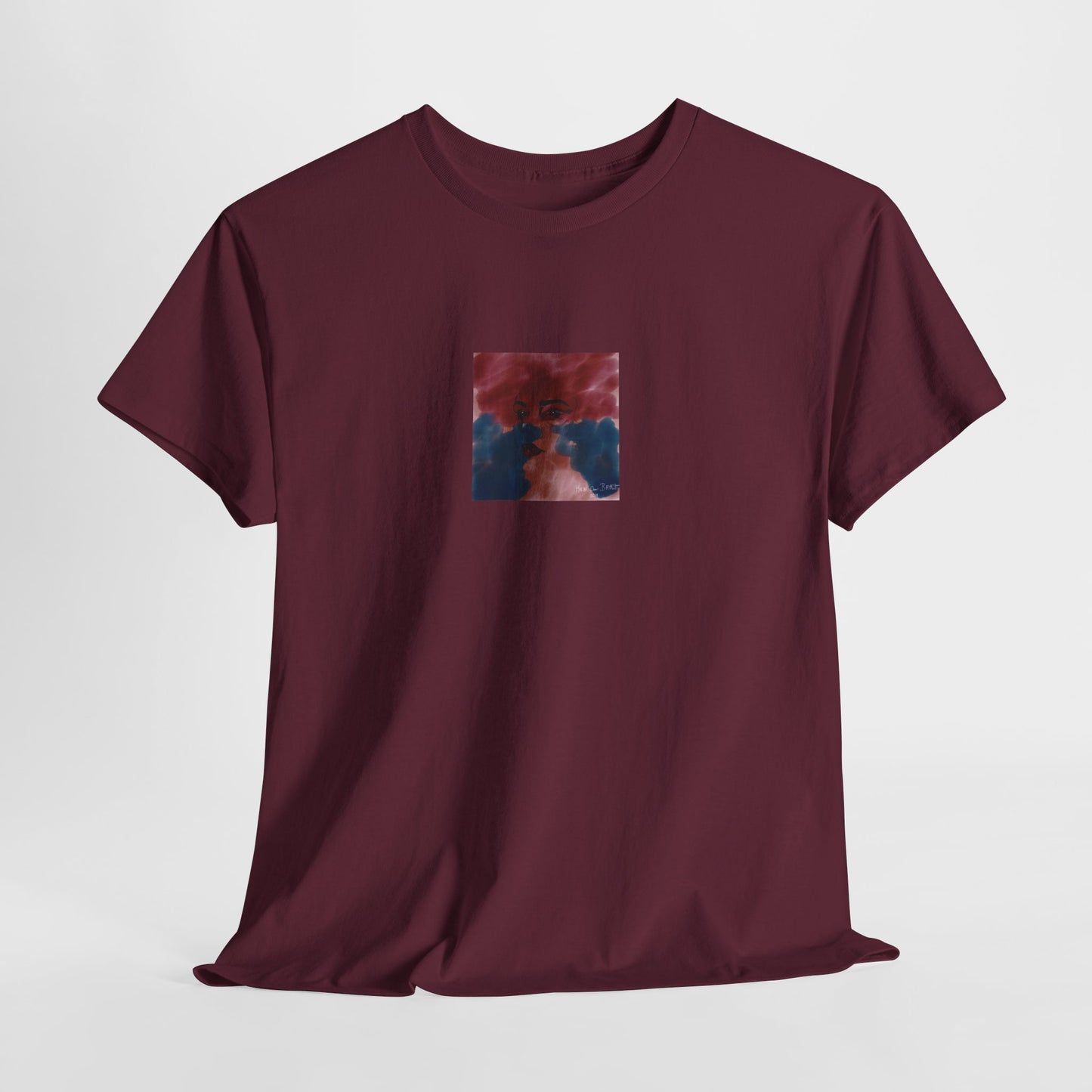 Vista 2018 | Abstract Face T-Shirt — Red, Blue & Orange Cloud Paint Graphic Tee | Oscar Bayazit