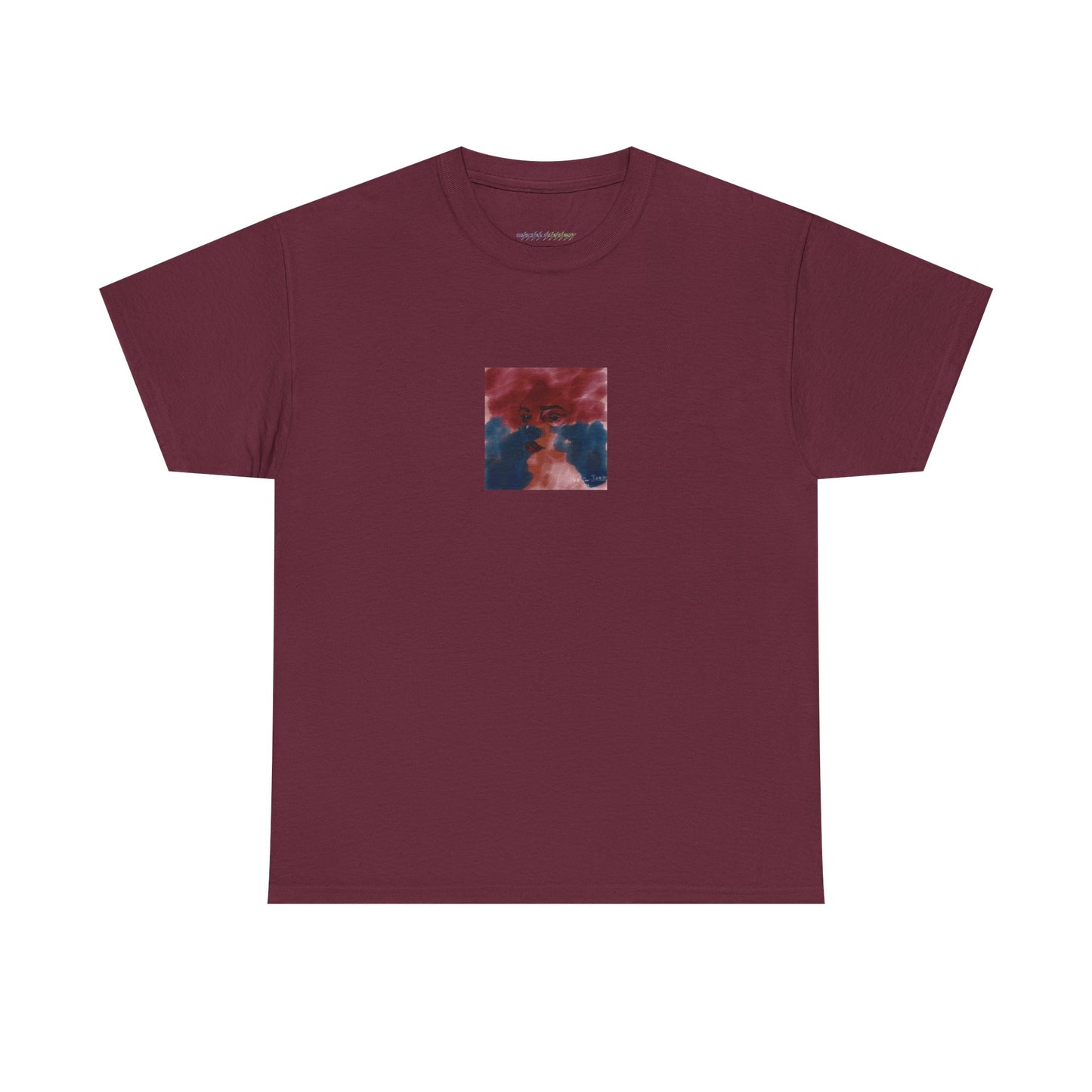Vista 2018 | Abstract Face T-Shirt — Red, Blue & Orange Cloud Paint Graphic Tee | Oscar Bayazit