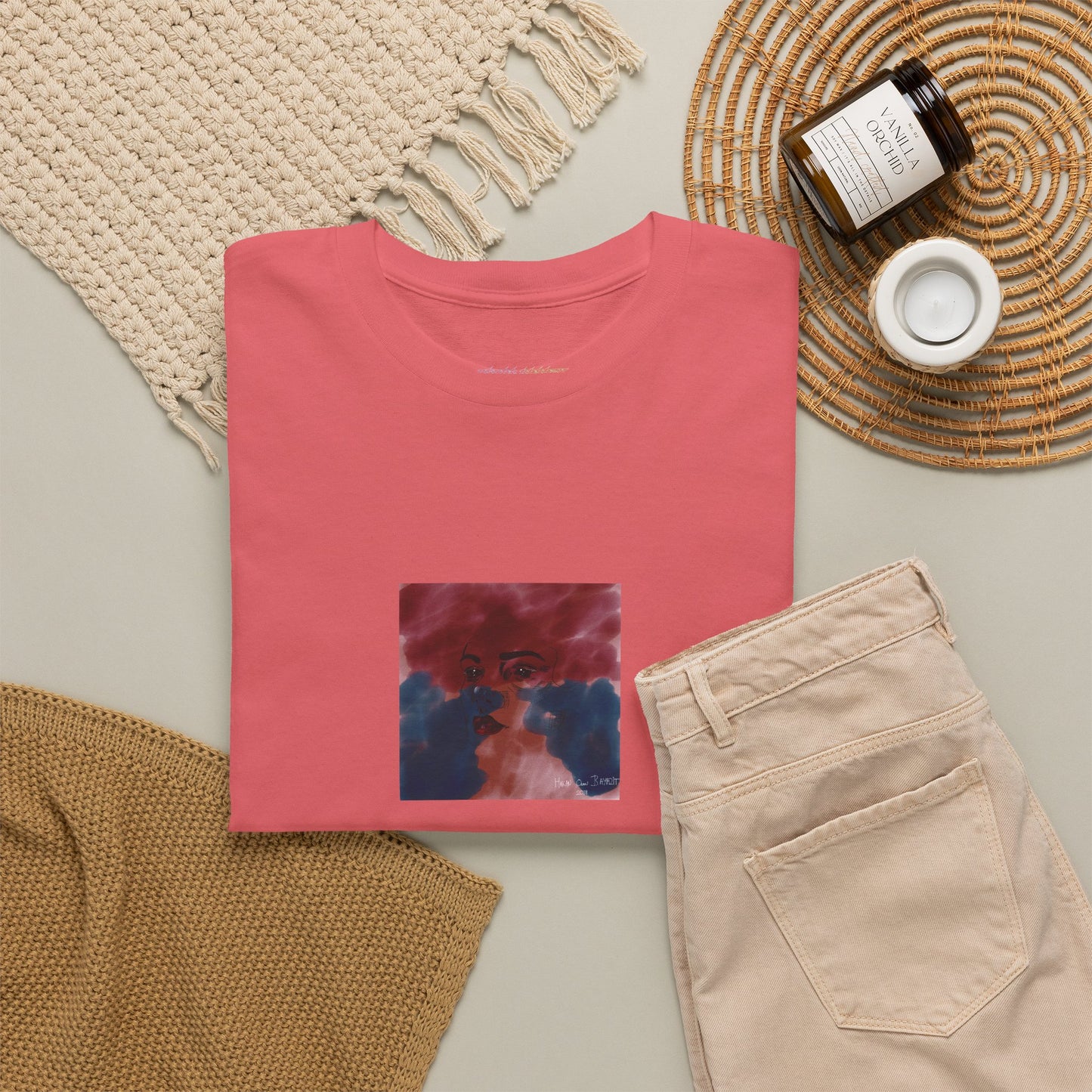 Vista 2018 | Abstract Face T-Shirt — Red, Blue & Orange Cloud Paint Graphic Tee | Oscar Bayazit